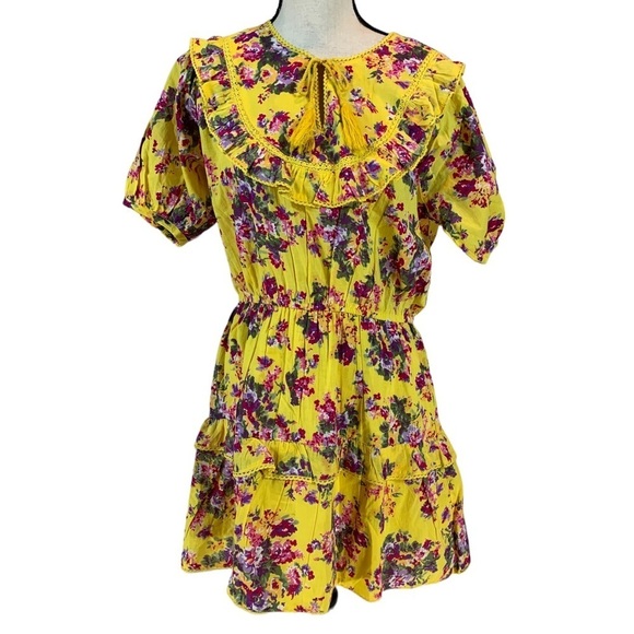 Maisie Dresses & Skirts - Maisie 100% Cotton Short Puff Sleeve Floral Ruffle Mini Dress - Yellow - Large